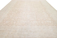 Modern Indian Peshawar Handknotted Floral Wool Rug in Pale Brown
