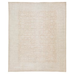 Modern Indian Peshawar Handknotted Floral Wool Rug in Pale Brown