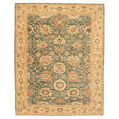 Modern Indian Peshawar Handmade Floral Wool Rug In Green