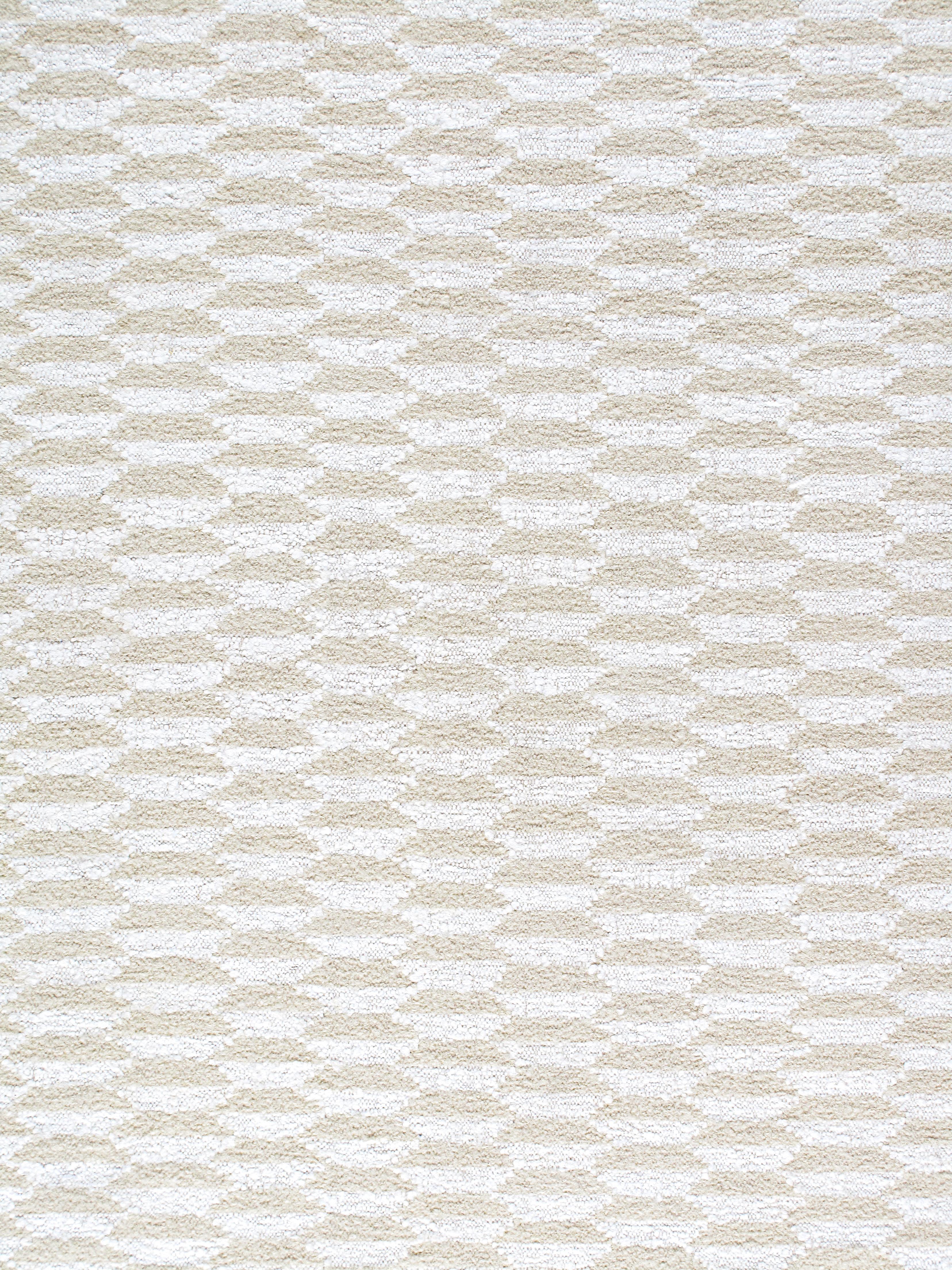 Moderner Indianerteppich  Handgewebte Merinowolle, minimalistisches, neutrales Design im Angebot 2