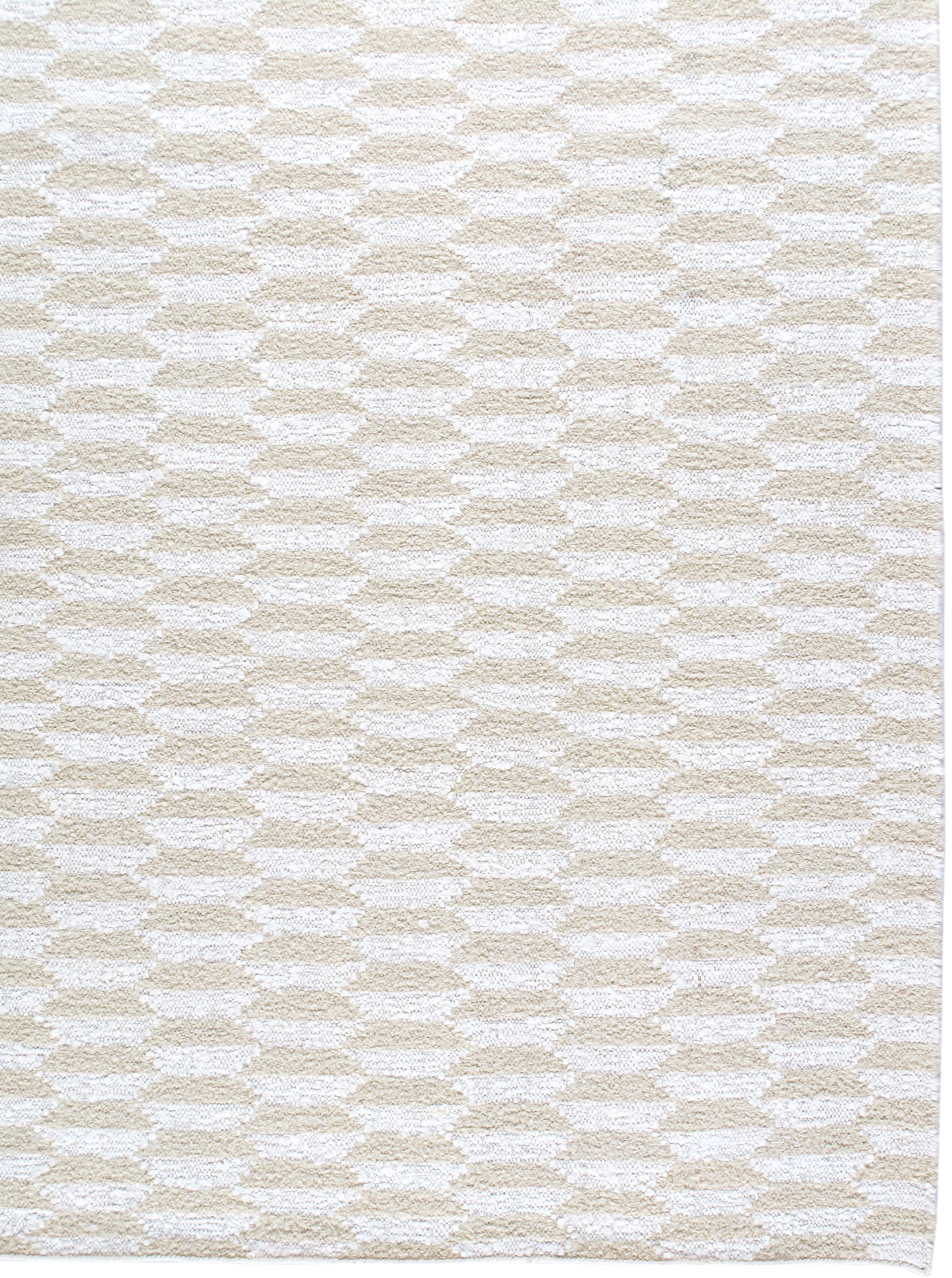 Moderner Indianerteppich  Handgewebte Merinowolle, minimalistisches, neutrales Design im Angebot 3