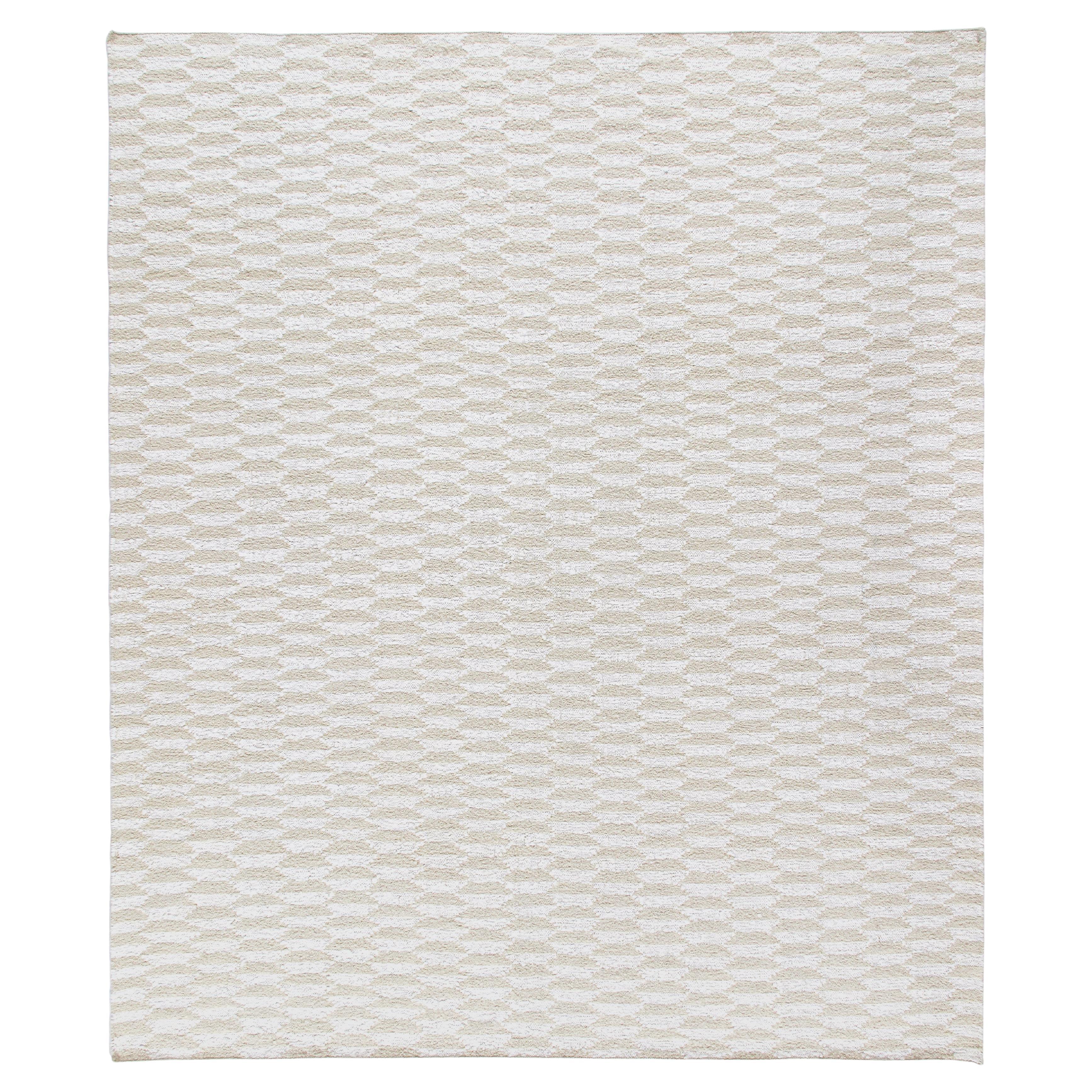 Moderner Indianerteppich  Handgewebte Merinowolle, minimalistisches, neutrales Design