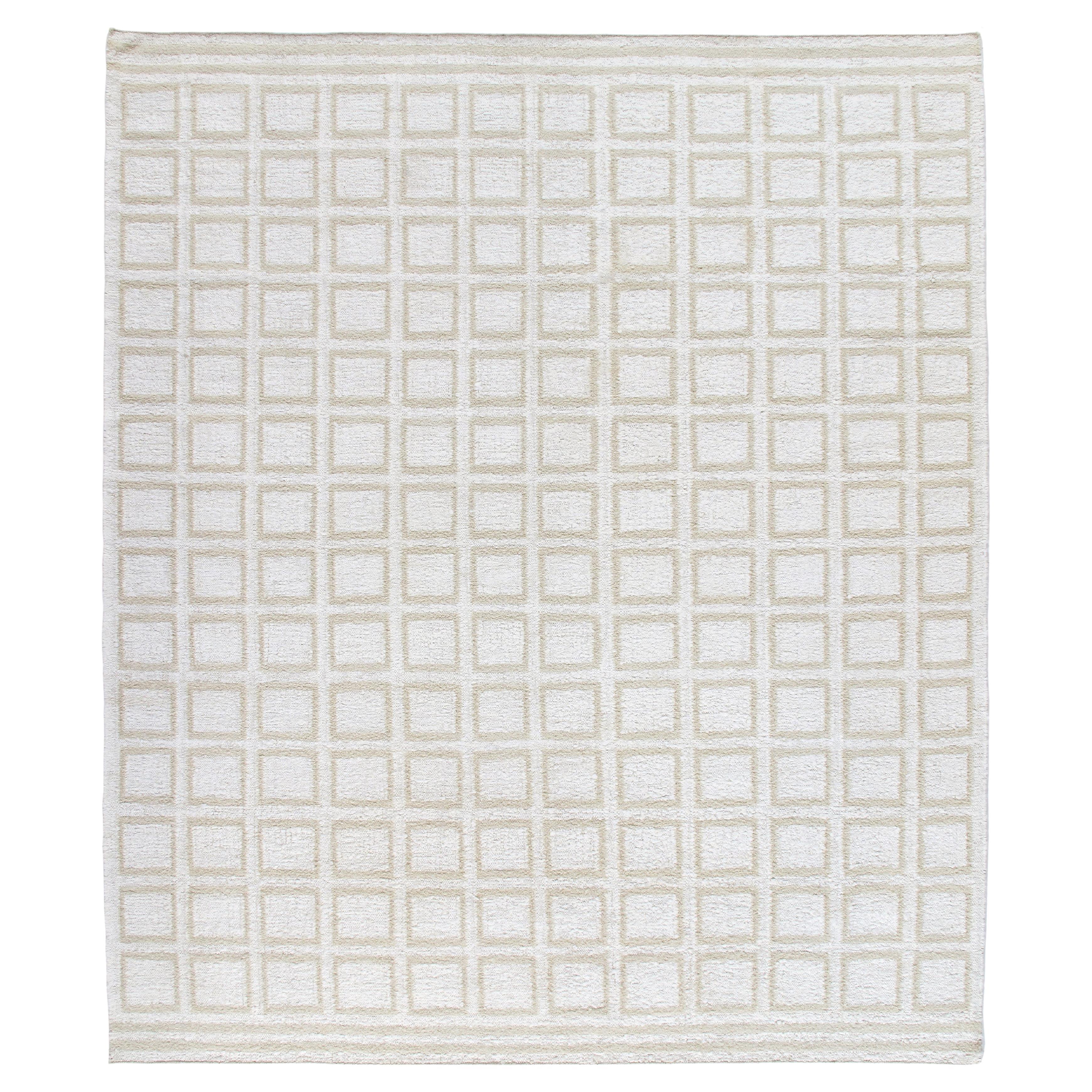 Modern Indian Rug  Handwoven New Zealand Merino Wool in Neutral Minimalist Desi For Sale