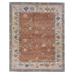 Alfombra moderna de lana Tabriz de la India hecha a mano con campo marrón by Apadana