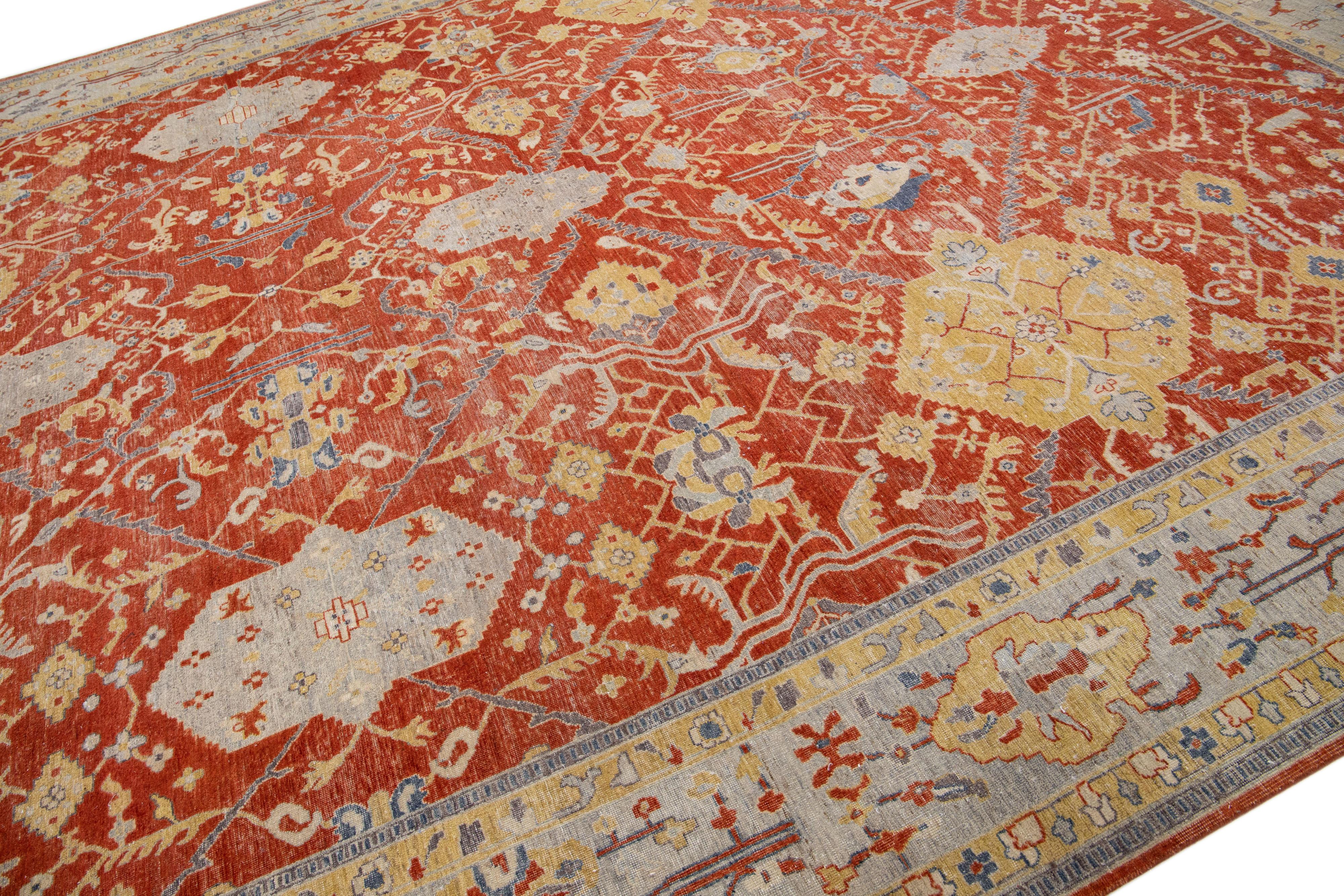 Modern Indian Tabriz Handmade Allover Wool Rug with Rust Field by Apadana In New Condition For Sale In Norwalk, CT