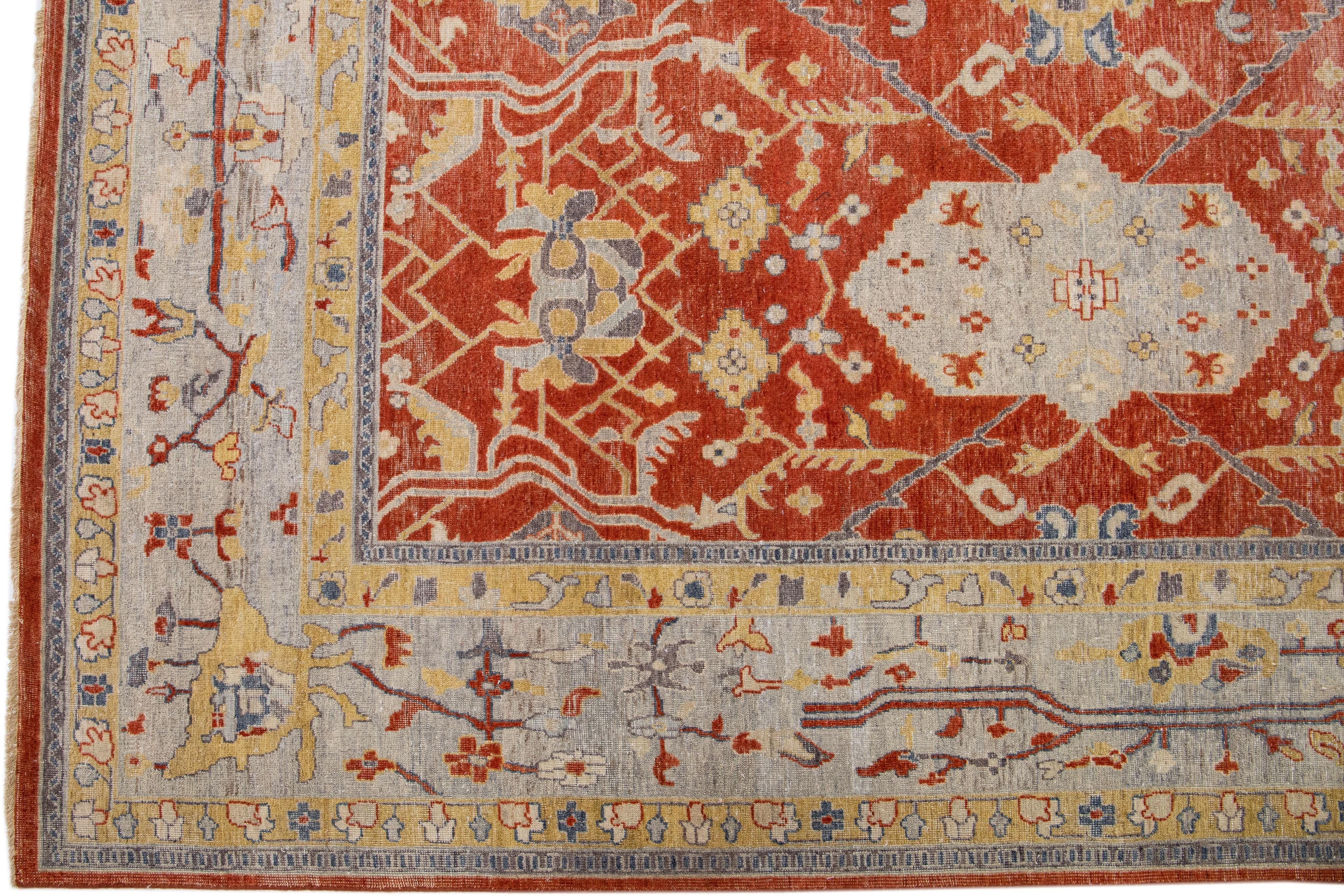 Contemporary Modern Indian Tabriz Handmade Allover Wool Rug with Rust Field by Apadana For Sale
