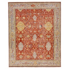 Alfombra moderna de lana Tabriz de la India hecha a mano con campo de óxido by Apadana