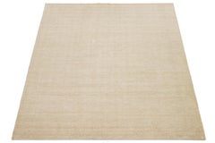 Modern Indian Texture Handmade Wool Rug in a Solid Beige Color