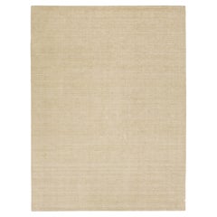 Modern Indian Texture Handmade Wool Rug in a Solid Beige Color