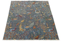 Modern Indian "Tree of Life" Hand-Knotted Wool Rug - Blue & Ochre Bird Motif