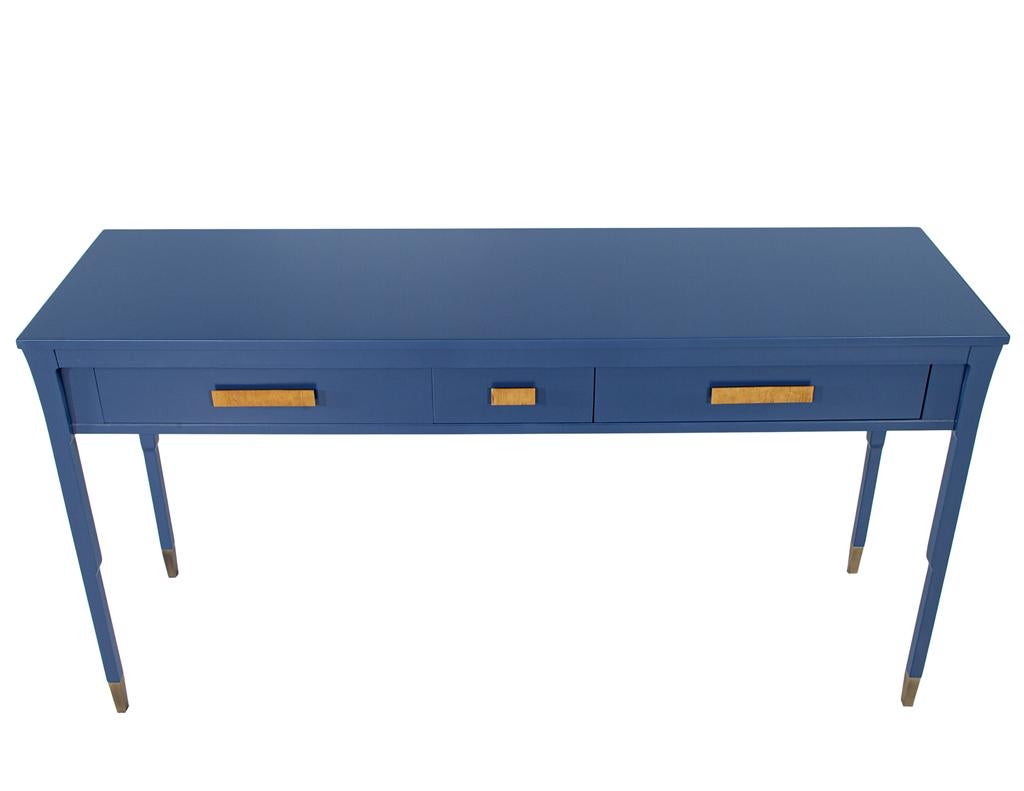 American Modern Indigo Console Table with Brass For Sale