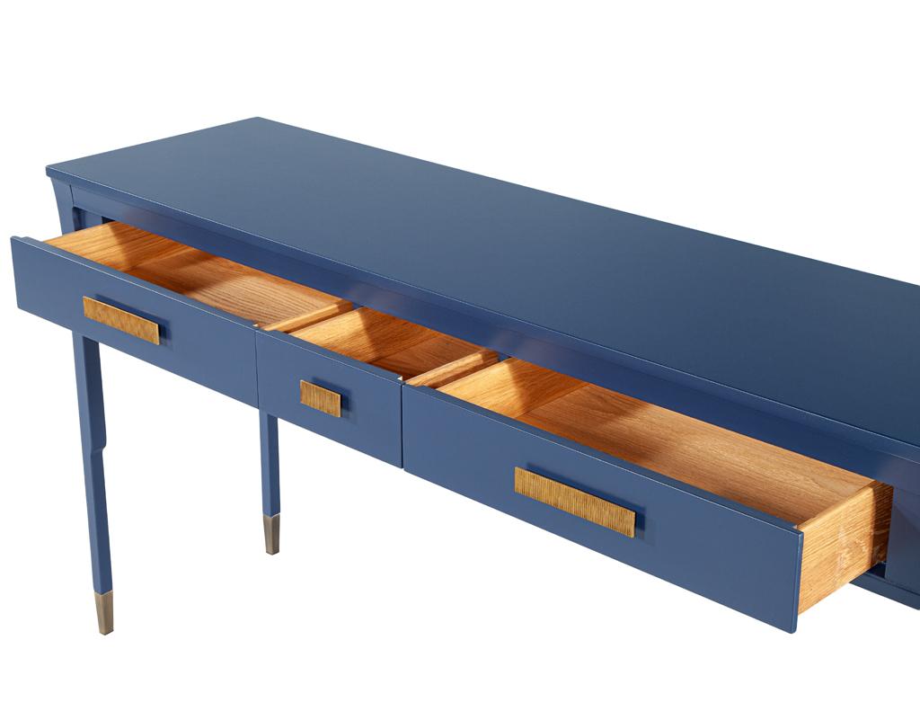 Contemporary Modern Indigo Console Table with Brass For Sale