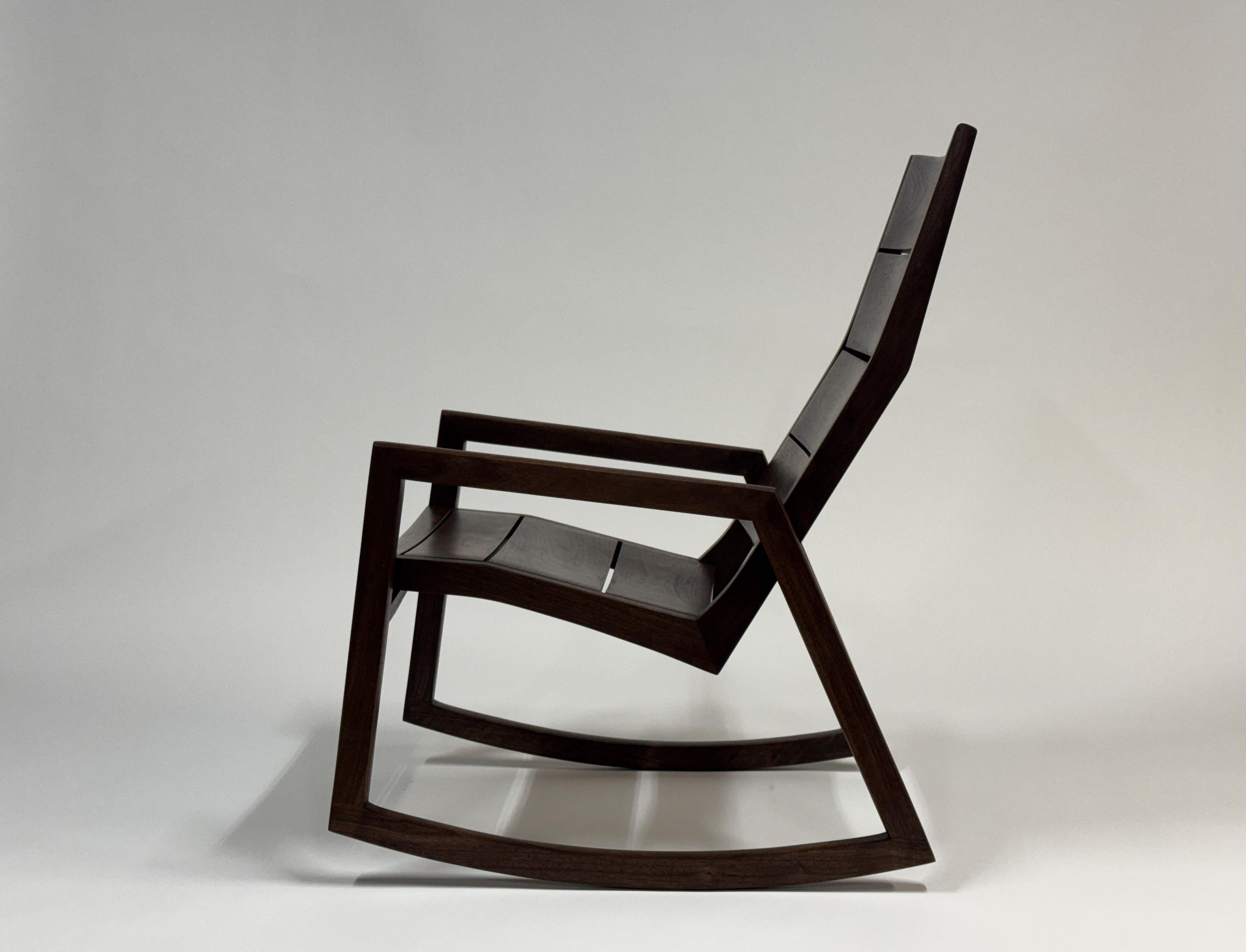 American Modern Indoor Rocking Chair in solid hardwood For Sale