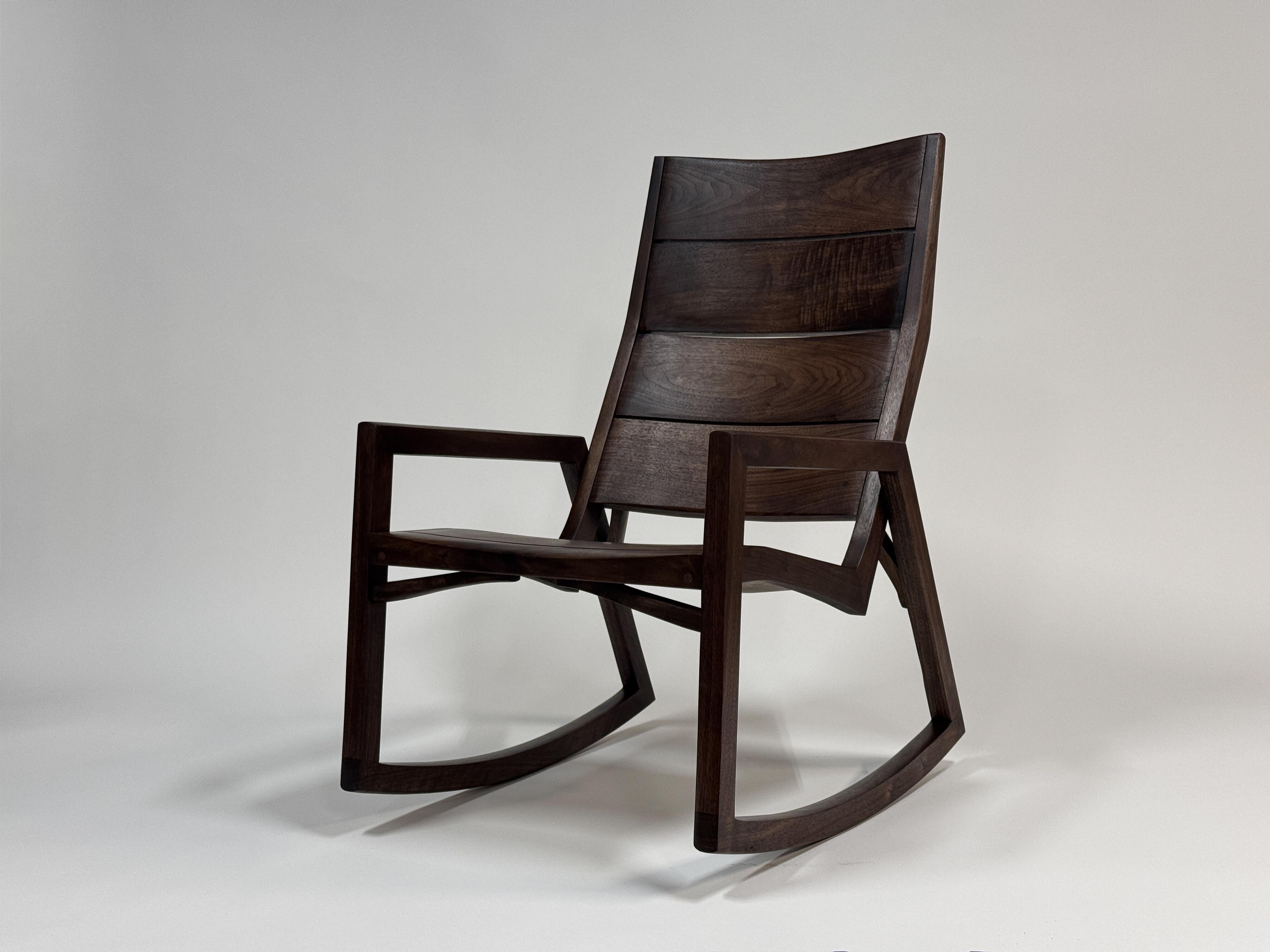Modern Indoor Rocking Chair in solid hardwood In New Condition For Sale In Portland, OR