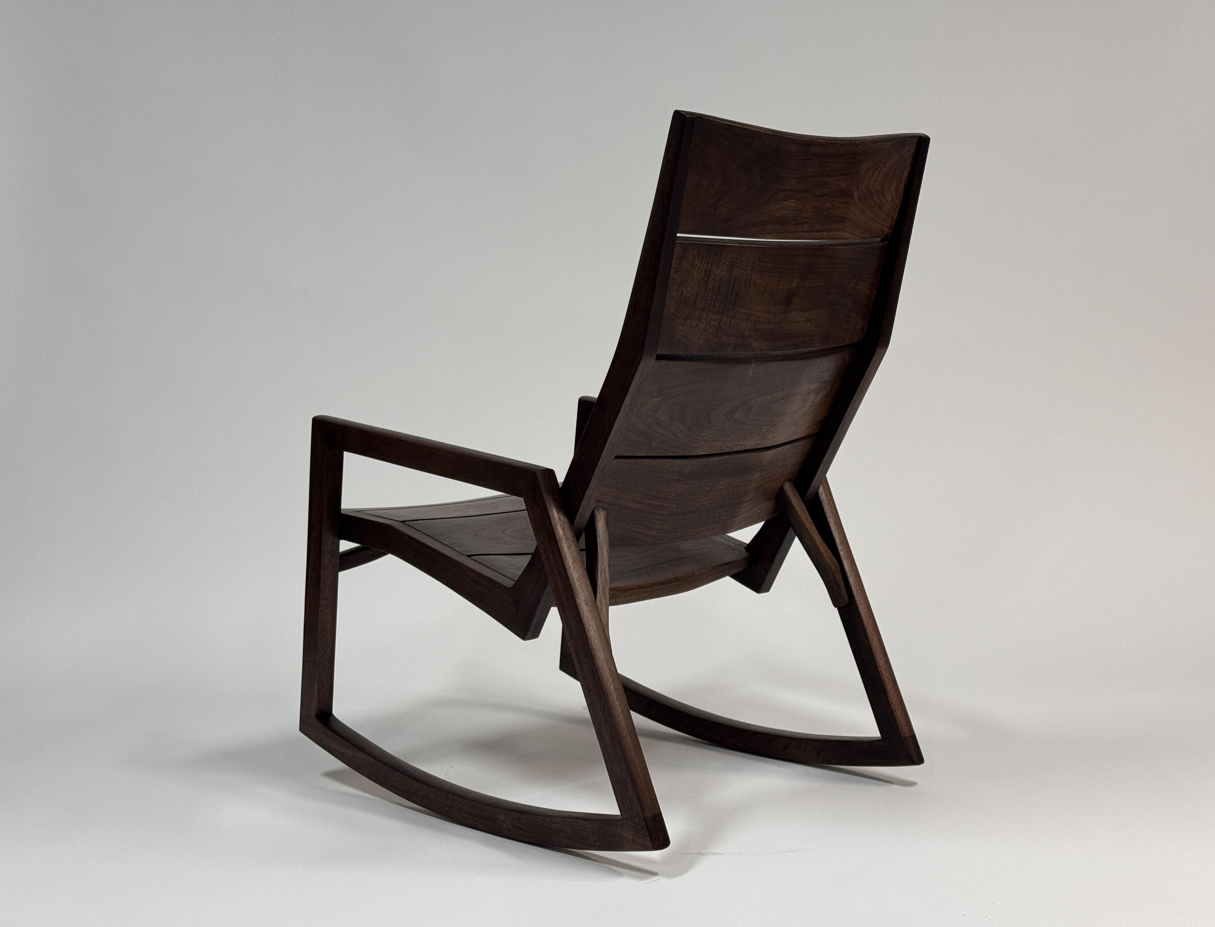 Mahogany Modern Indoor Rocking Chair in solid hardwood For Sale