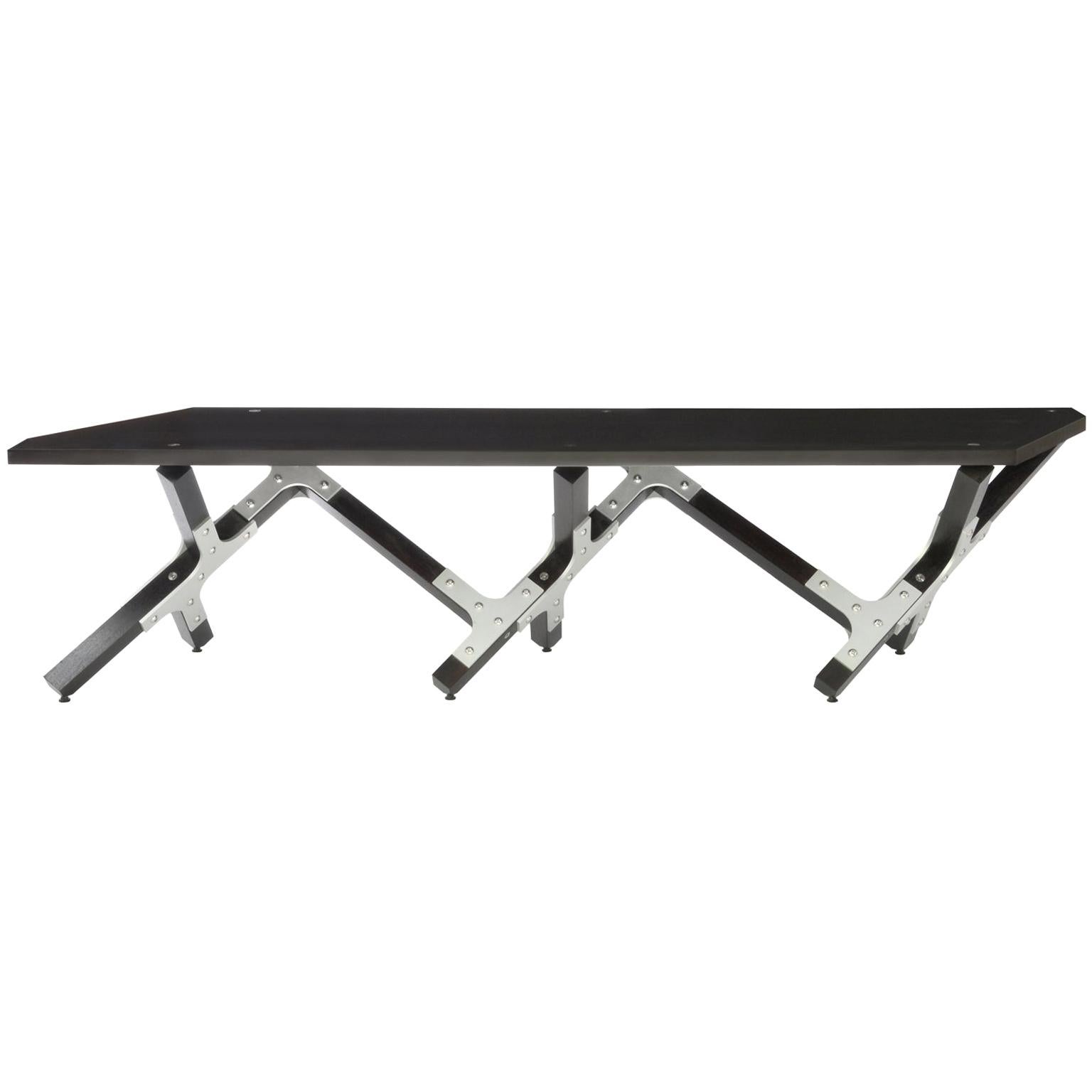 Modern Industrial Black Bench by Peter Harrison with Aluminum Joinery For Sale