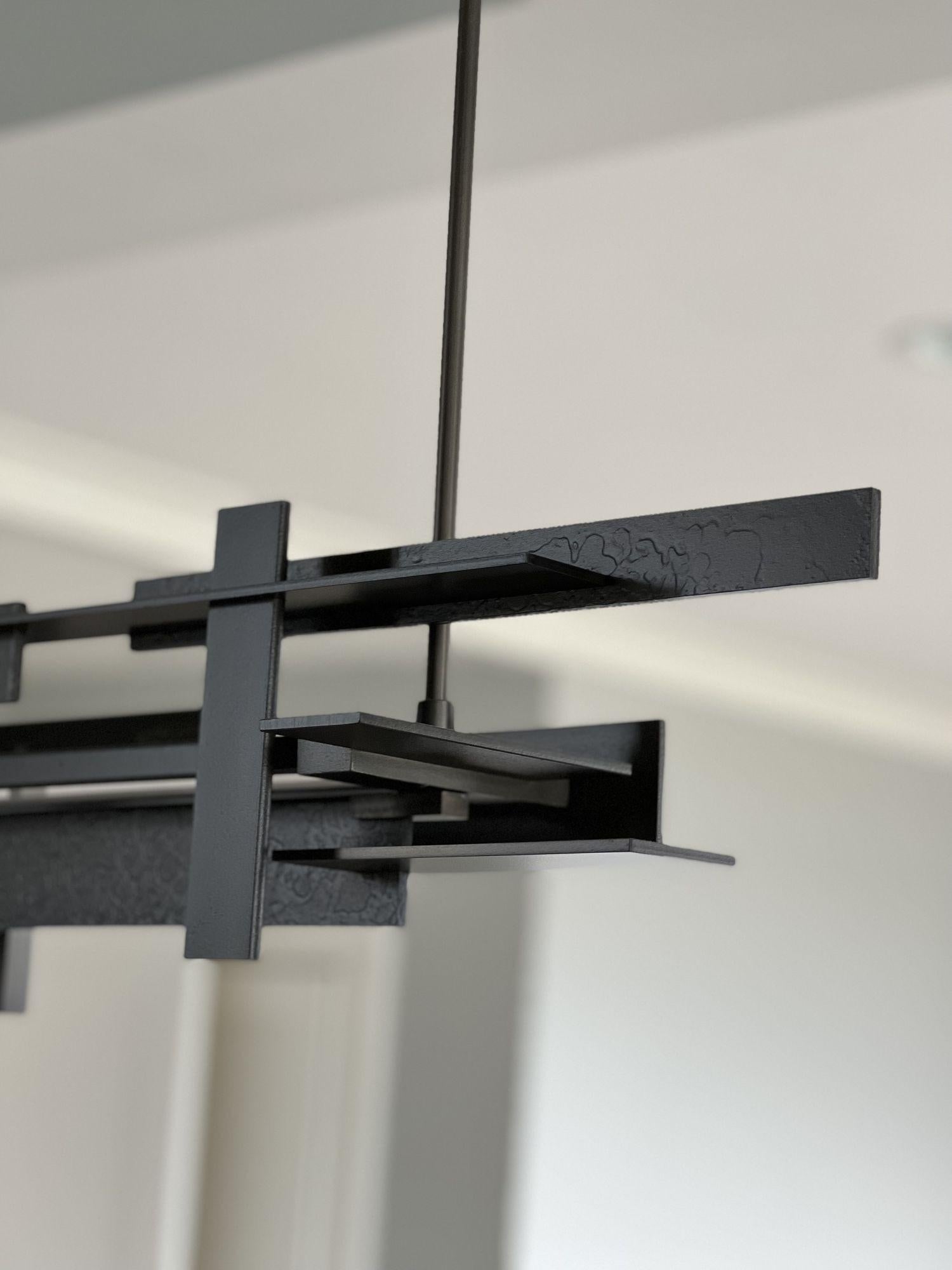 Modern Industrial, Chandelier, Pendant, Ceiling Light, Frank Lloyd Wright Style For Sale 7