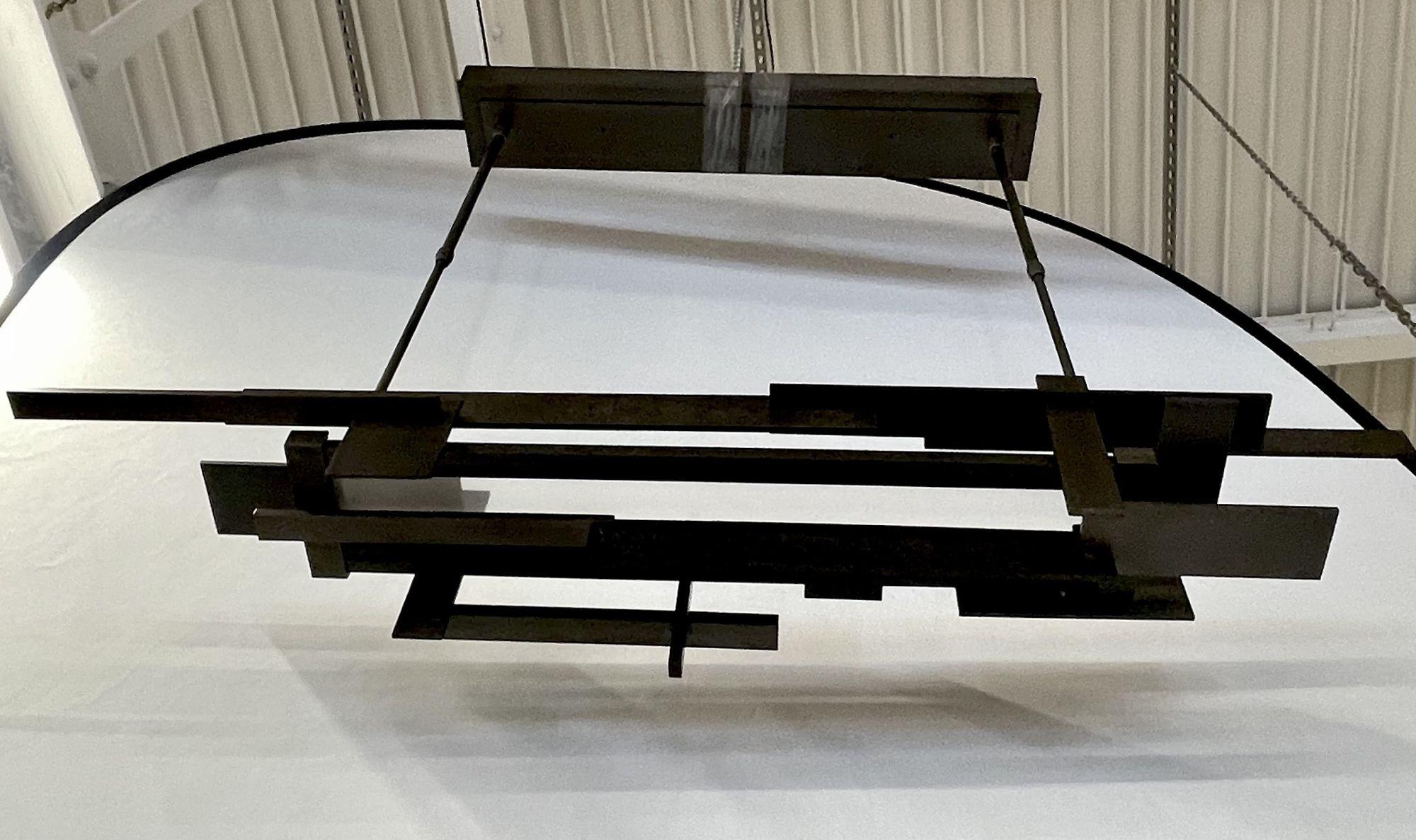 Modern Industrial, Chandelier, Pendant, Ceiling Light, Frank Lloyd Wright Style For Sale 8