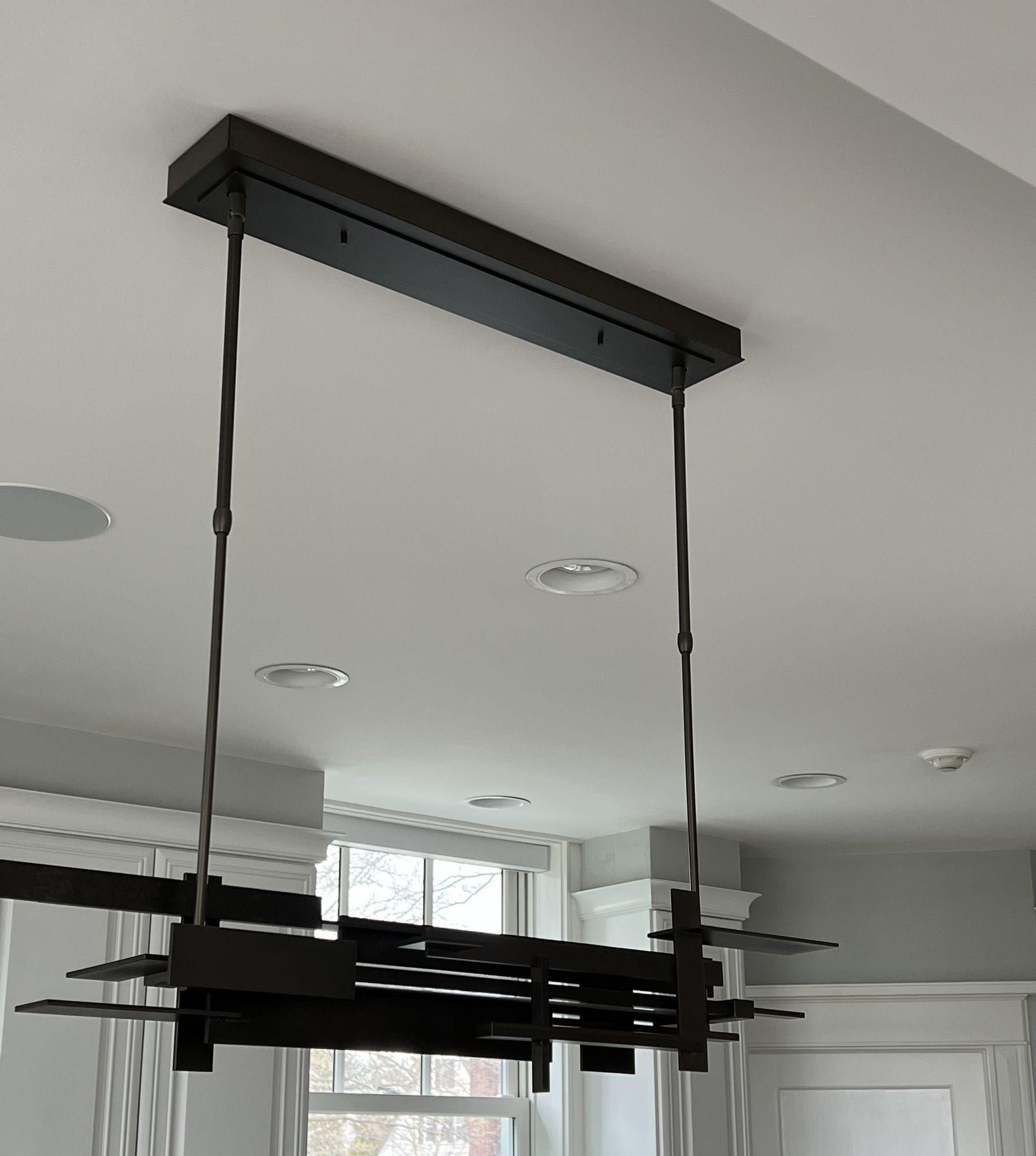 Modern Industrial, Chandelier, Pendant, Ceiling Light, Frank Lloyd Wright Style In Good Condition For Sale In Manhasset, NY