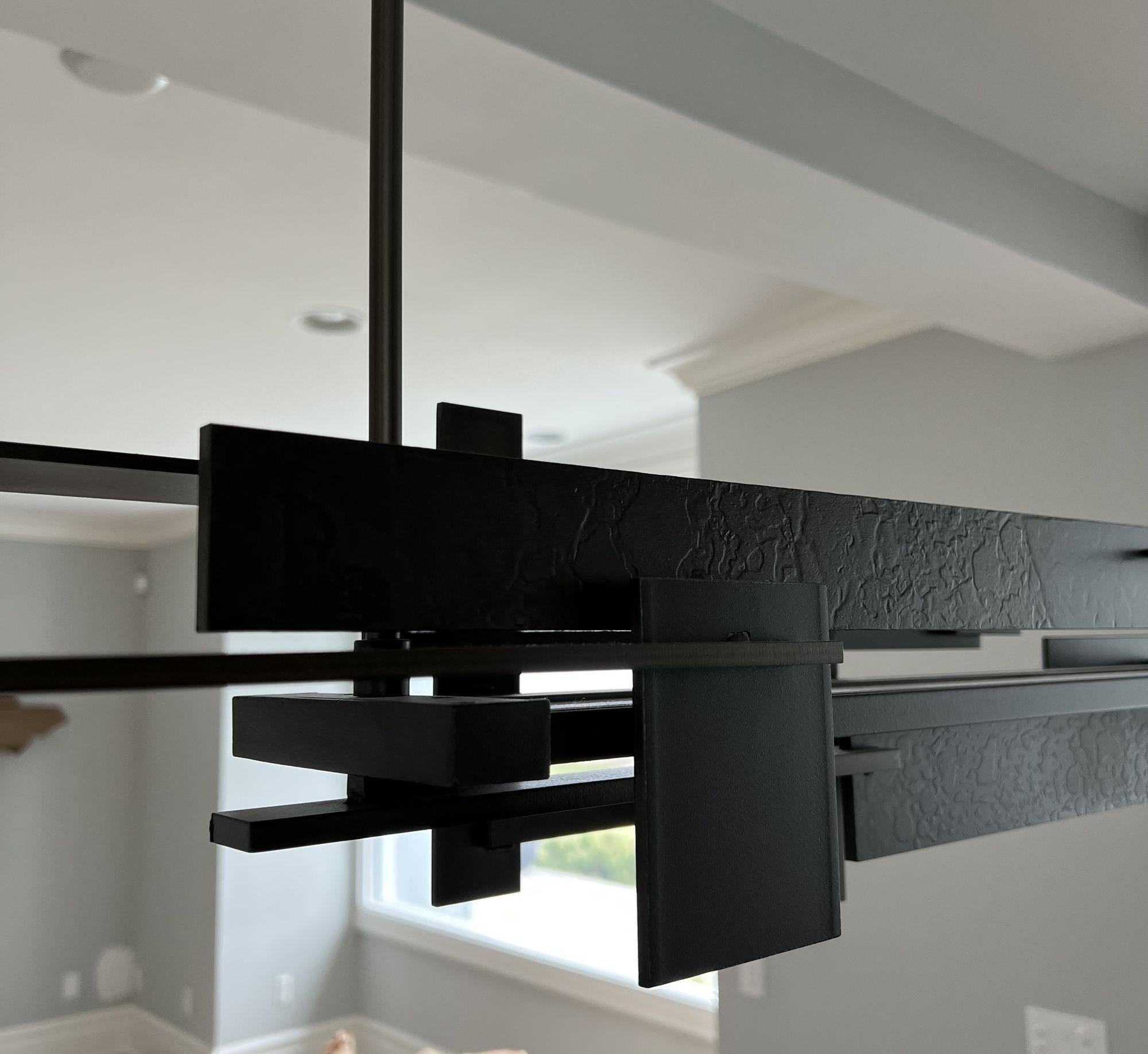 Brass Modern Industrial, Chandelier, Pendant, Ceiling Light, Frank Lloyd Wright Style For Sale