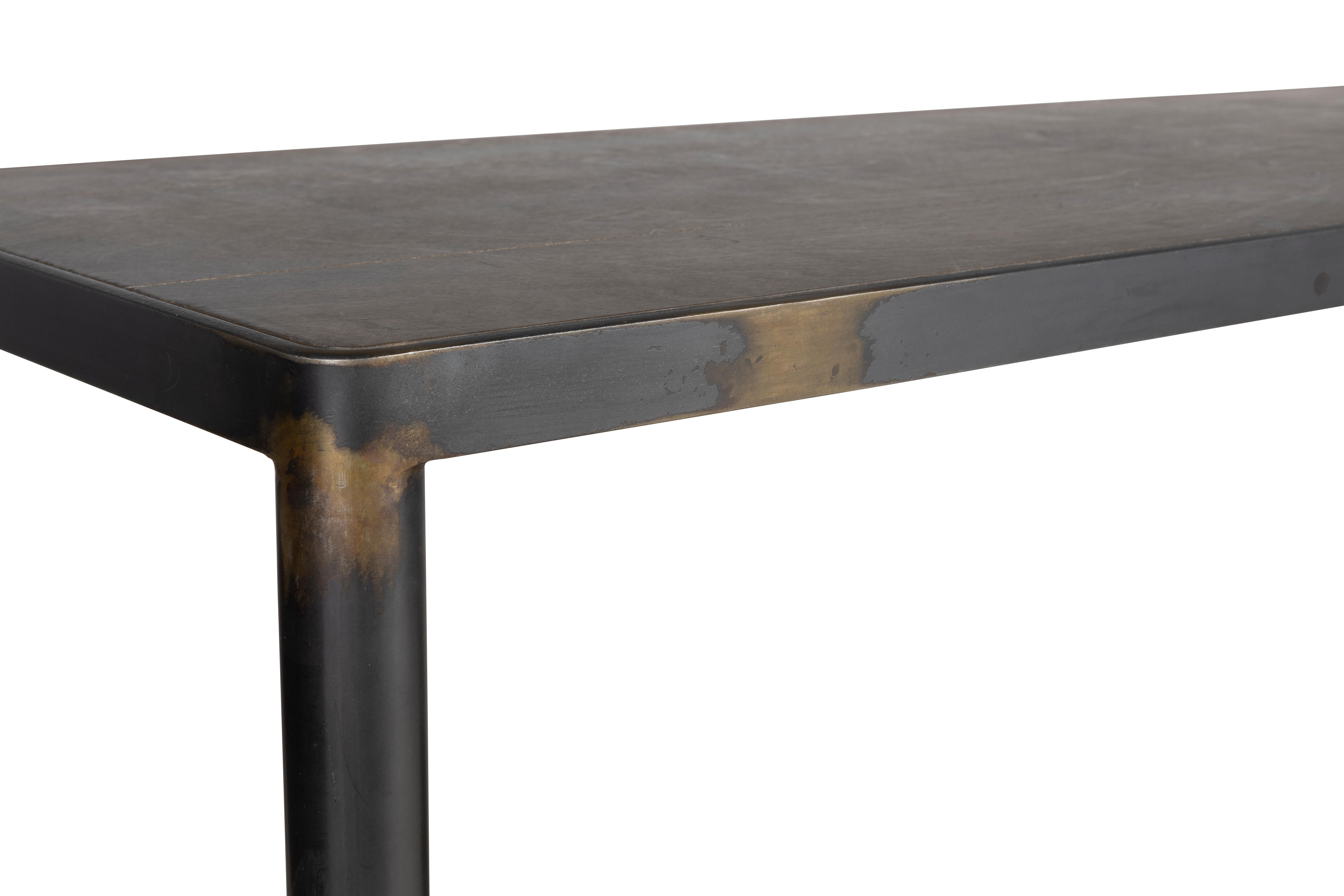 American Modern Industrial Console with Argentina Birch Finished Wood and Ebonzied Steel  For Sale