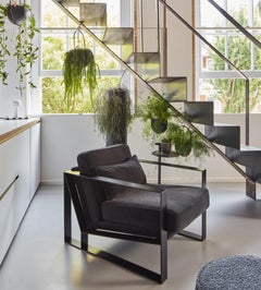 Custom Made Industrial Cronos I Armchair in Steel Powder Coated and Corduroy.