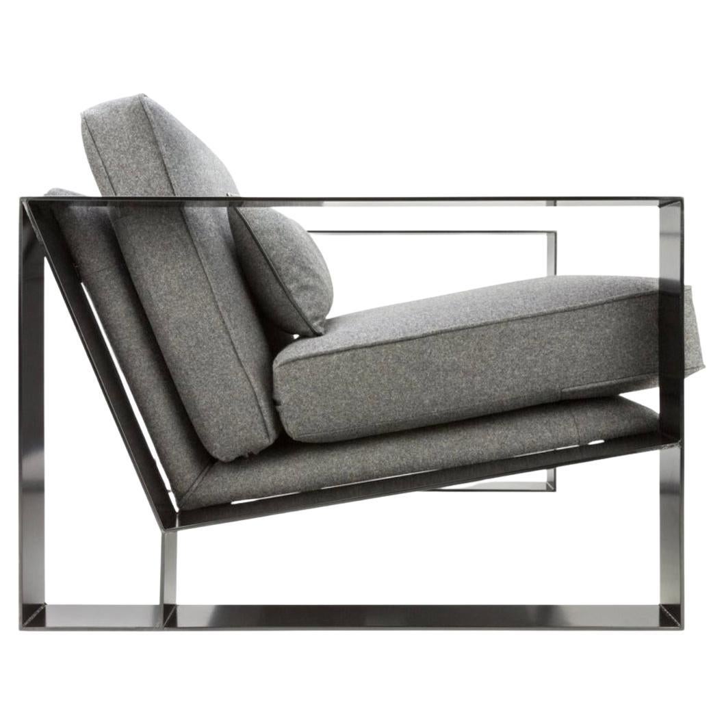 Custom Made Industrial Cronos I Armchair in Steel Powder Coated and Corduroy.