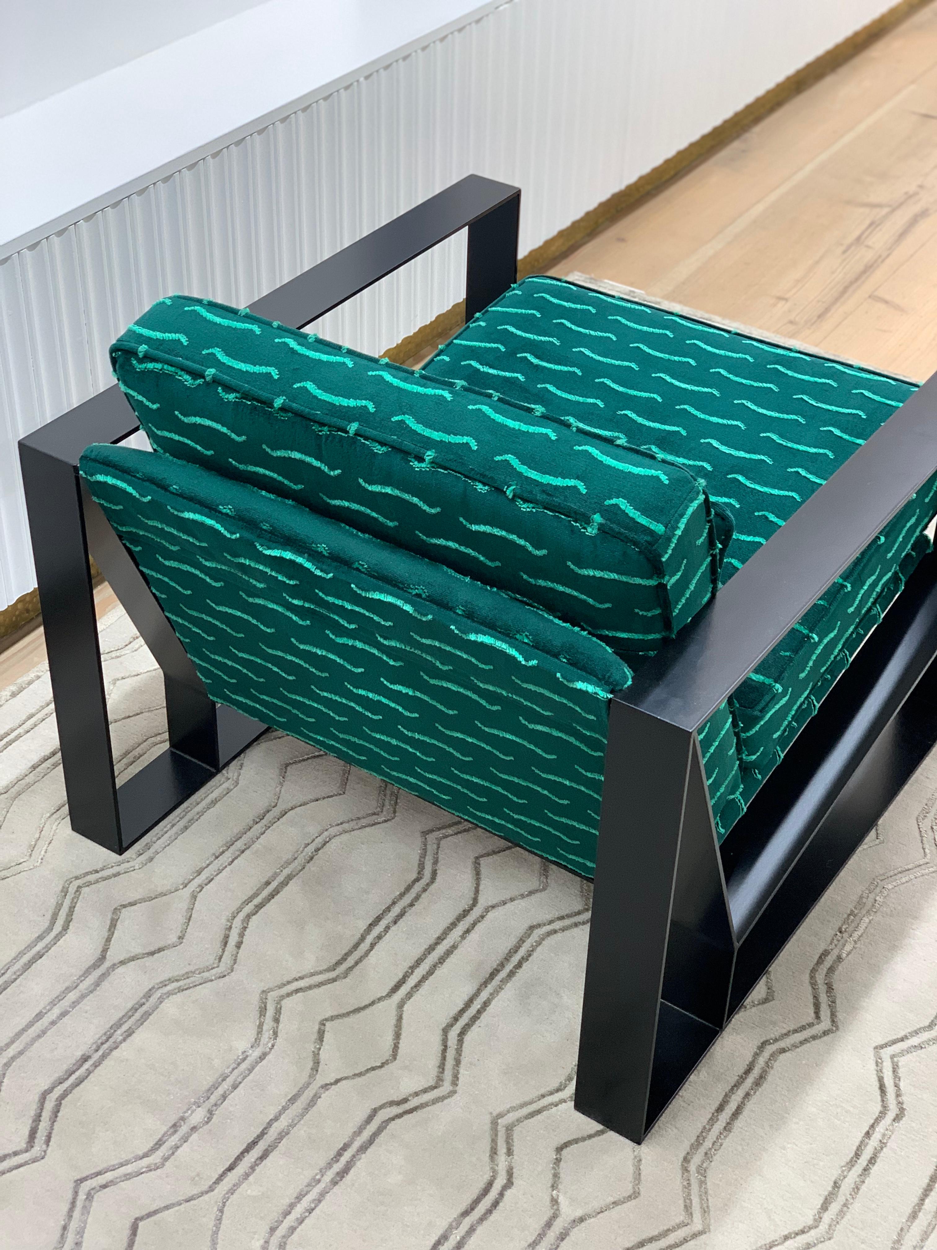 Blackened Modern Industrial Cronos I Armchair in Steel Powder Coated and Velvet