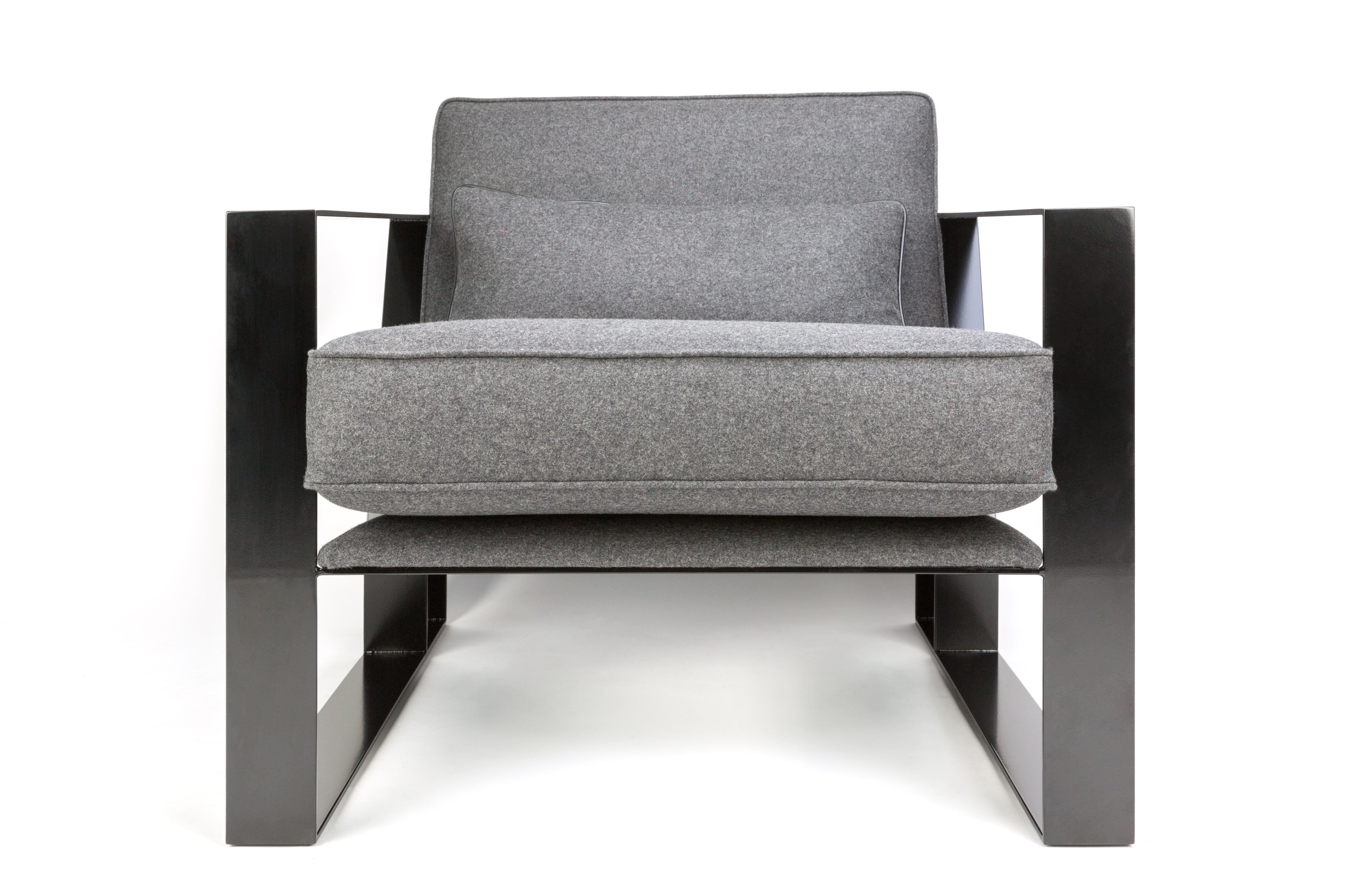 Blackened Modern Industrial Cronos I Armchair in Steel Powder Coated and Velvet For Sale