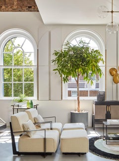 Custom Made Cronos Foot Stool in Steel Structure and Luxe Ivory Bouclé