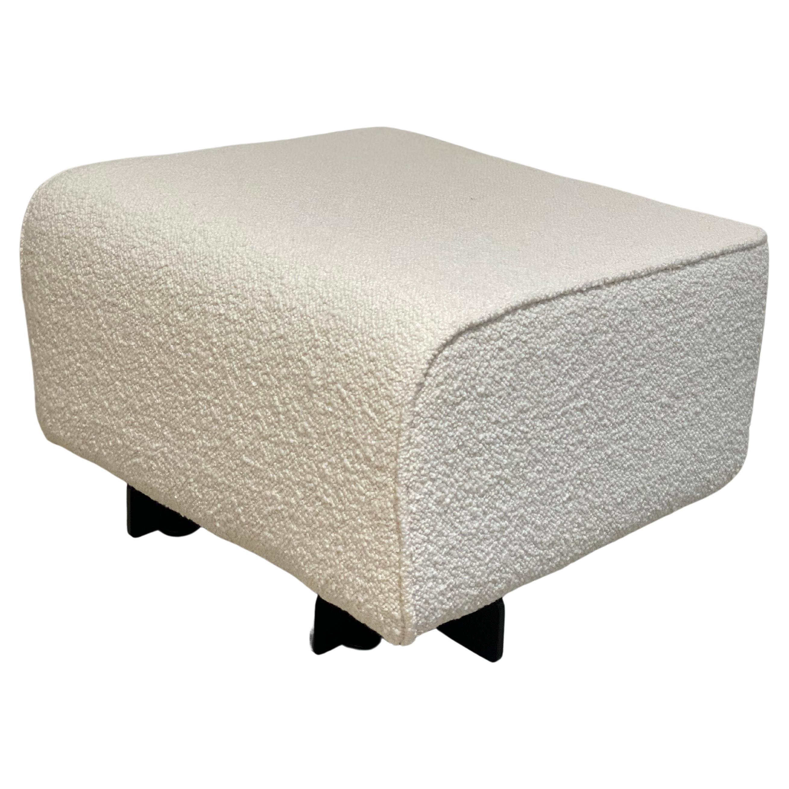Custom Made Cronos Foot Stool in Steel Structure and Luxe Ivory Bouclé For Sale