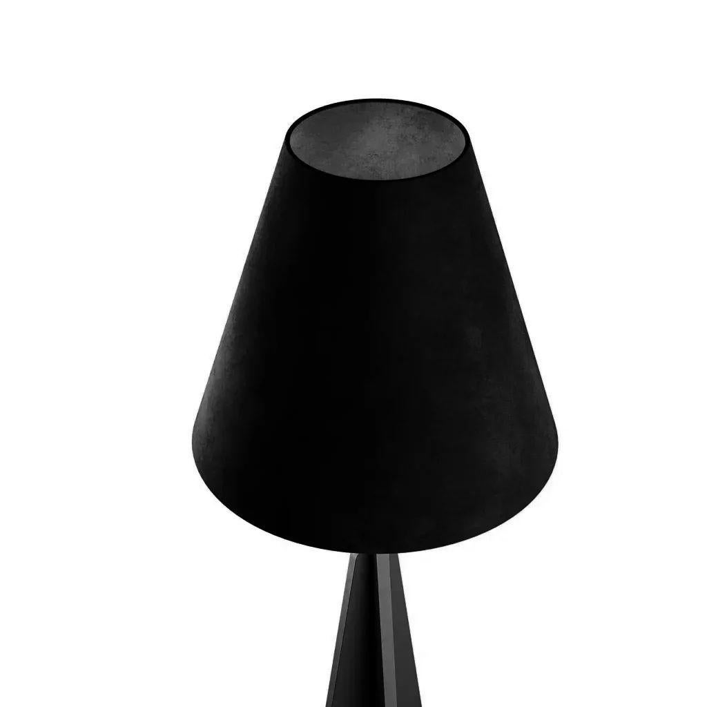 Portuguese Modern Industrial Floor Lamp Geometric Base Black Lacquer Velvet Lamp Shade For Sale