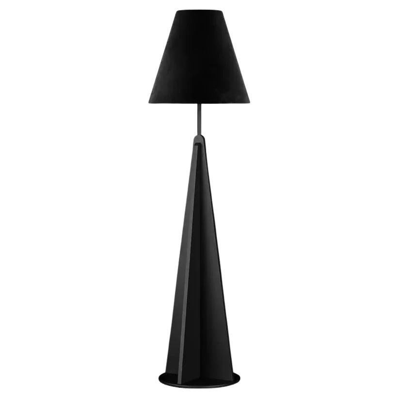 Modern Industrial Floor Lamp Geometric Base Black Lacquer Velvet Lamp Shade For Sale