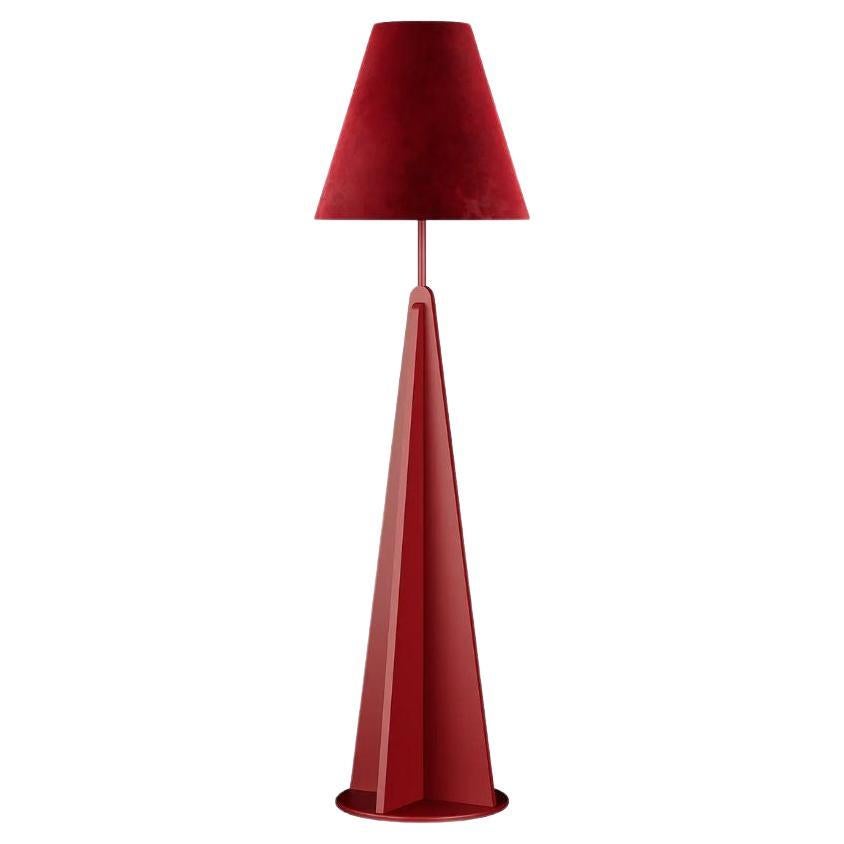 Modern Industrial Floor Lamp Geometric Base Red Brown Lacquer Velvet Lamp Shade