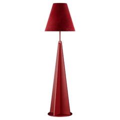 The Moderns Industry Floor Lamp Geometric Base Red Brown Lacquer Velvet Lamp Shade