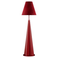 Modern Industrial Floor Lamp Geometric Base Red Brown Lacquer Velvet Lamp Shade