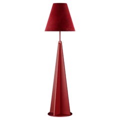 Modern Industrial Floor Lamp Geometric Base Red Brown Lacquer Velvet Lamp Shade