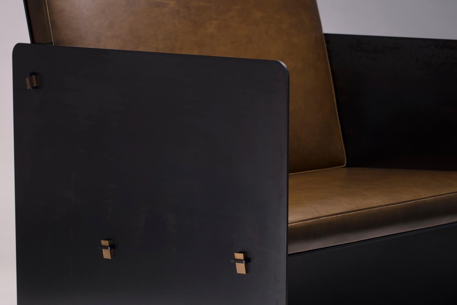 Noirci Fauteuil club moderne industriel en cuir vert et métal (MODÈLE D'AFFICHAGE) en vente