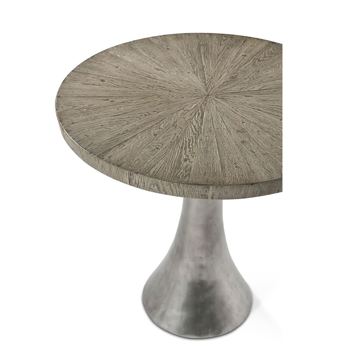 Metal Modern Industrial Grey Oak End Table For Sale