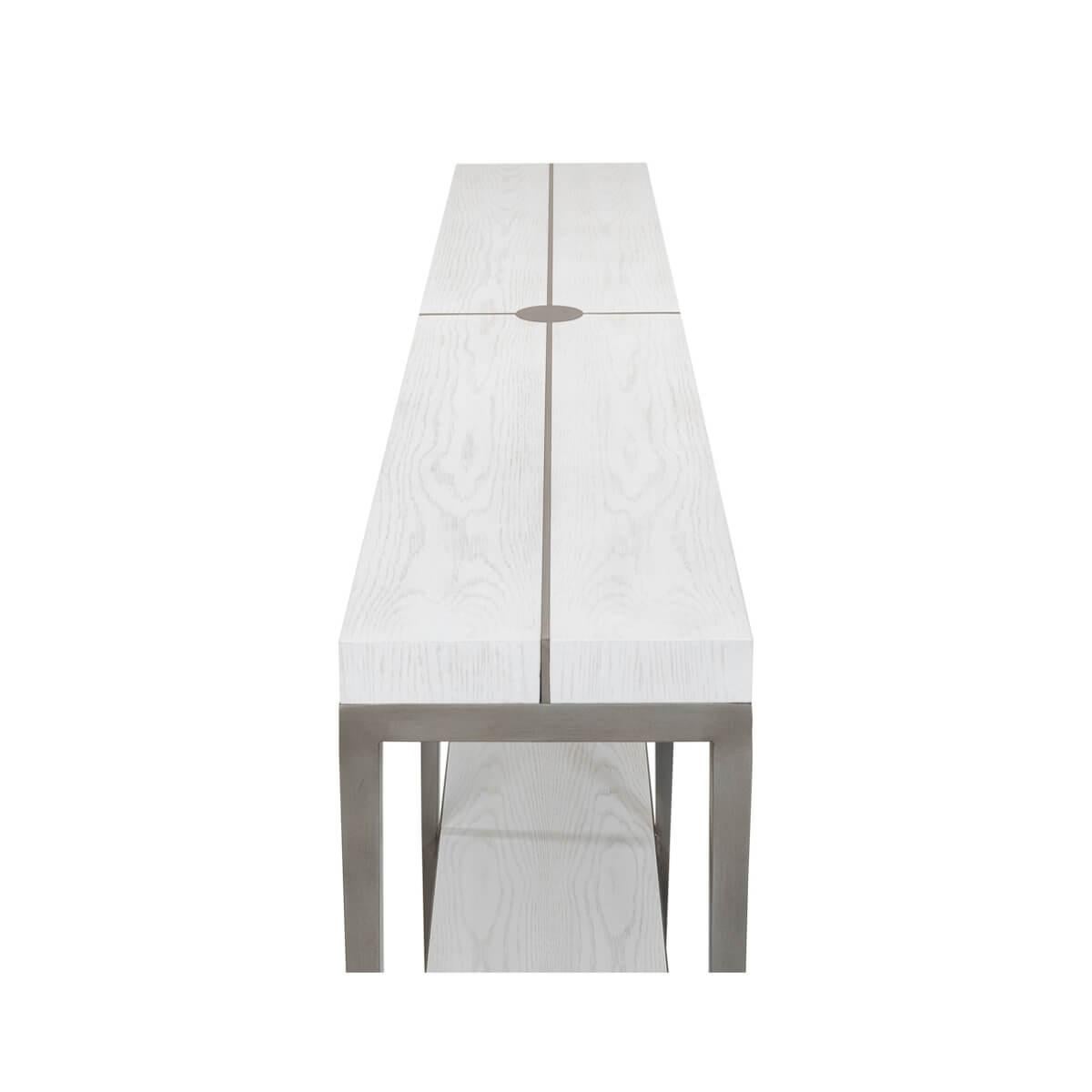 Contemporary Modern Industrial Iron and Oak Console - Working White