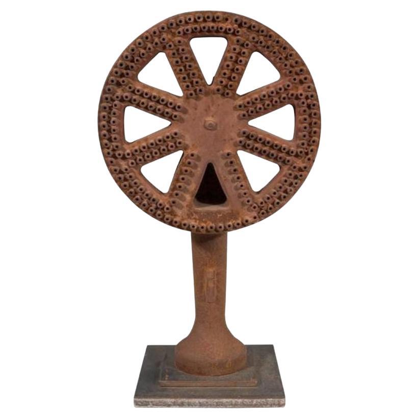 Modern Industrial Iron Wheel Sculpture