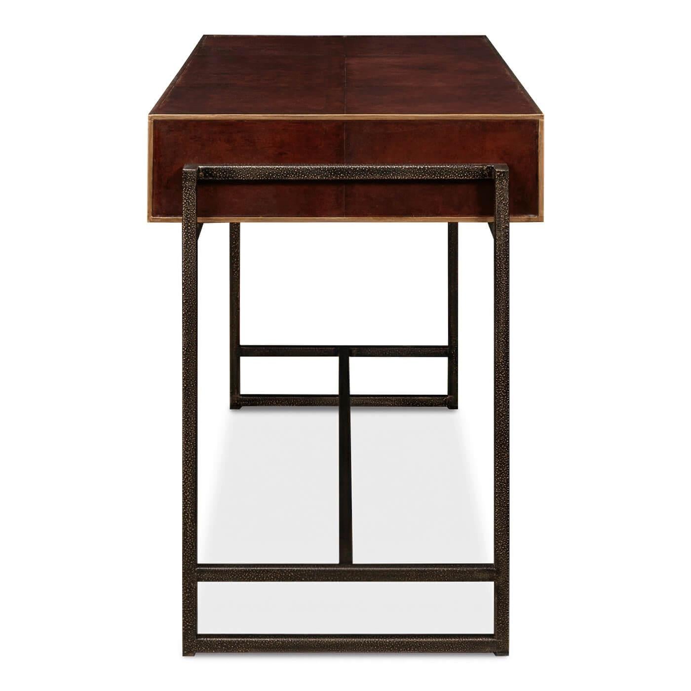 Asian Modern Industrial Leather Desk For Sale