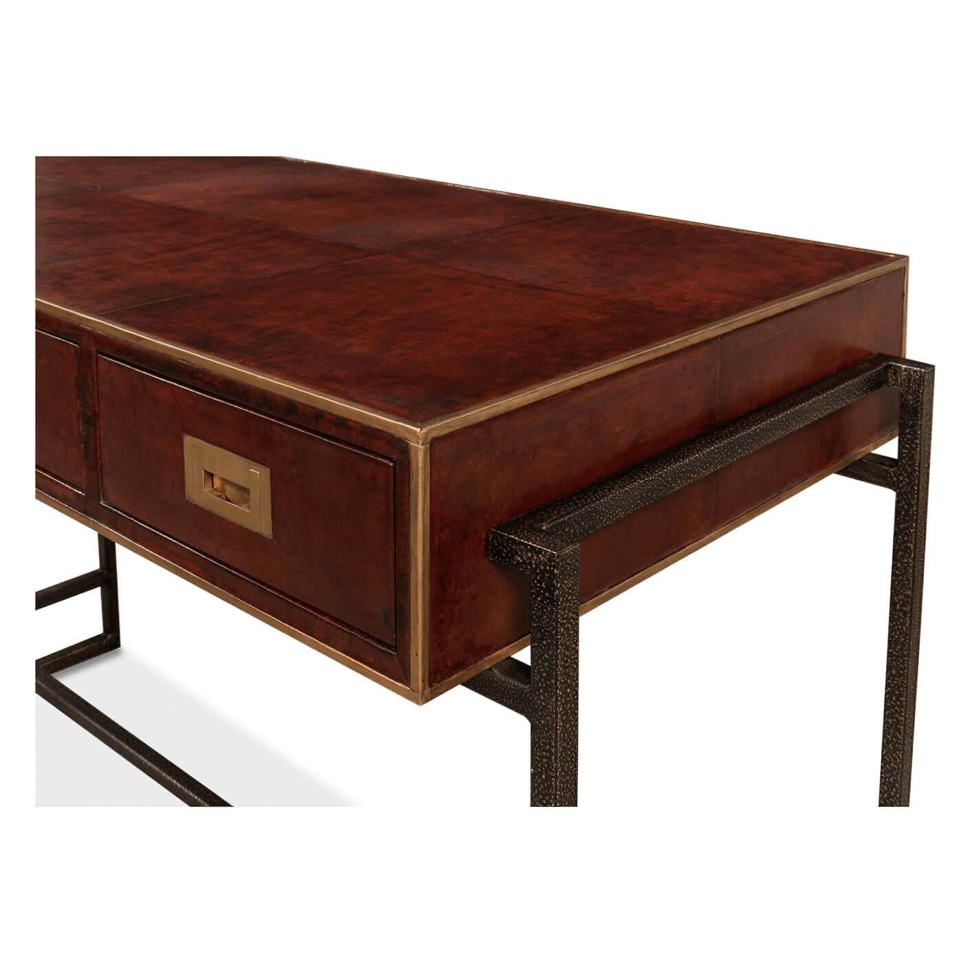 Contemporary Modern Industrial Leather Desk For Sale