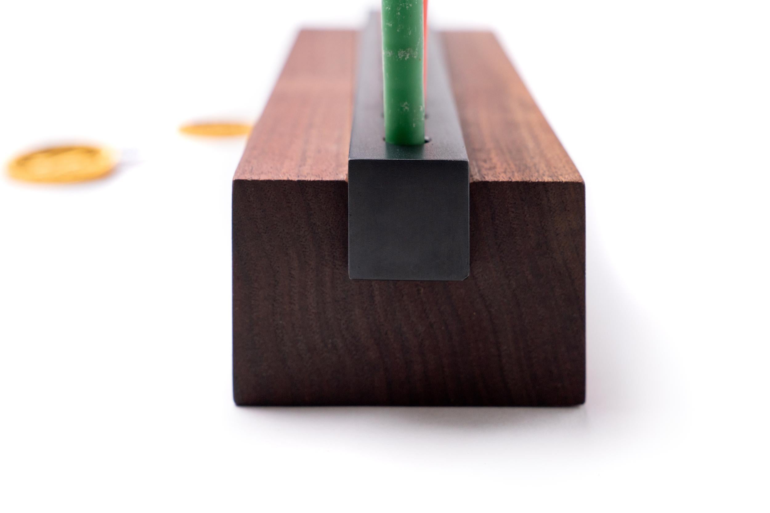 Modern Industrial Menorah in Walnut Wood and Steel For Sale 2