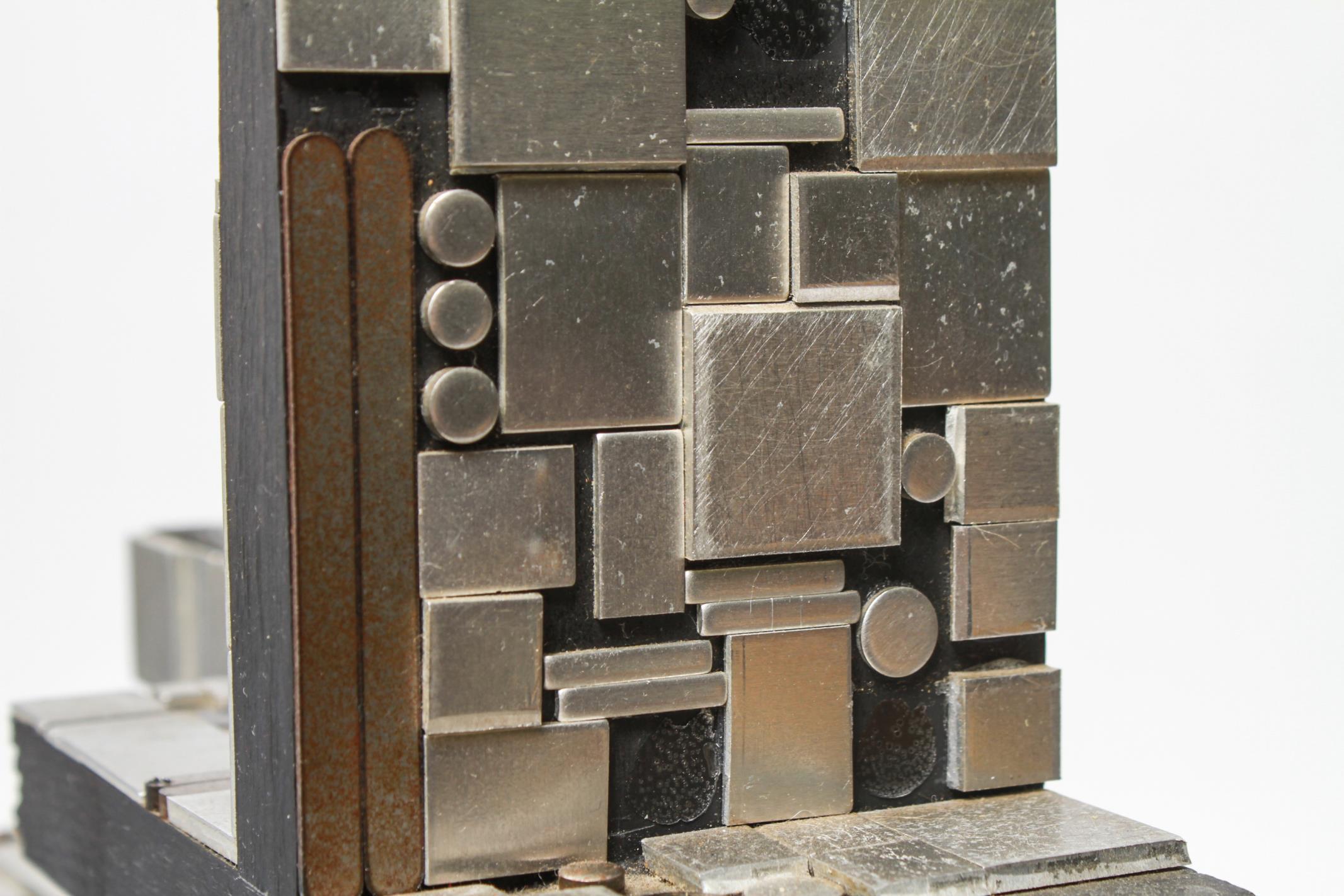 Modern Industrial Metal and Wood Tabletop Sculpture 1