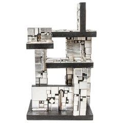 Modern Industrial Metal and Wood Tabletop Sculpture