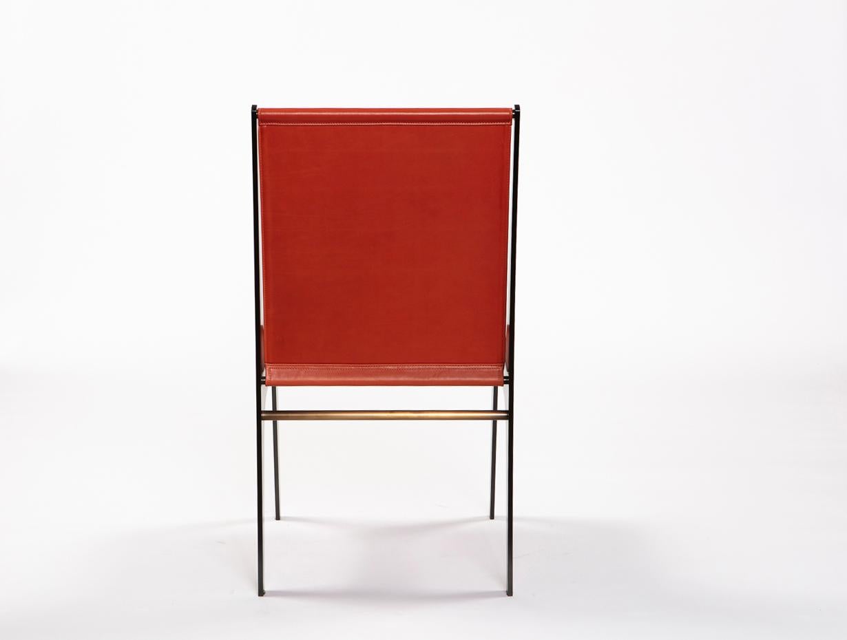 Blackened Modern Industrial Red Leather Metal 'H' Chair For Sale