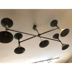 Modern Rustic Industrial Chandelier Made from Antique Pipe and Funnels
