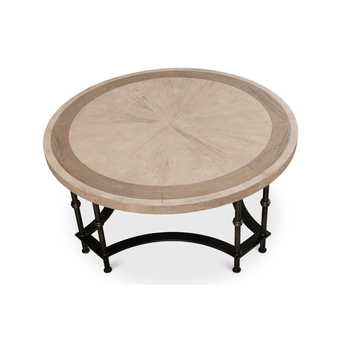 Contemporary Modern Industrial Round Cocktail Table For Sale