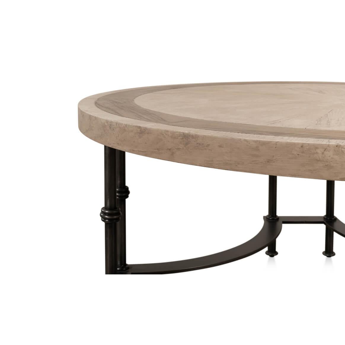 Modern Industrial Round Cocktail Table For Sale 2